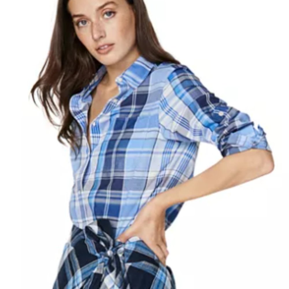 LAUREN RALPH LAUREN SOFT COTTON BLUE PLAID SHIRT